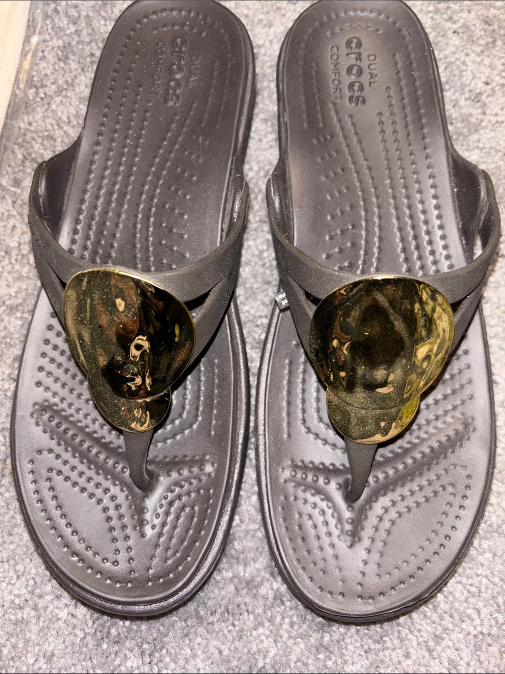 CROCS Brown Flip Sandals with Gold Medallion - Picture 8 of 8